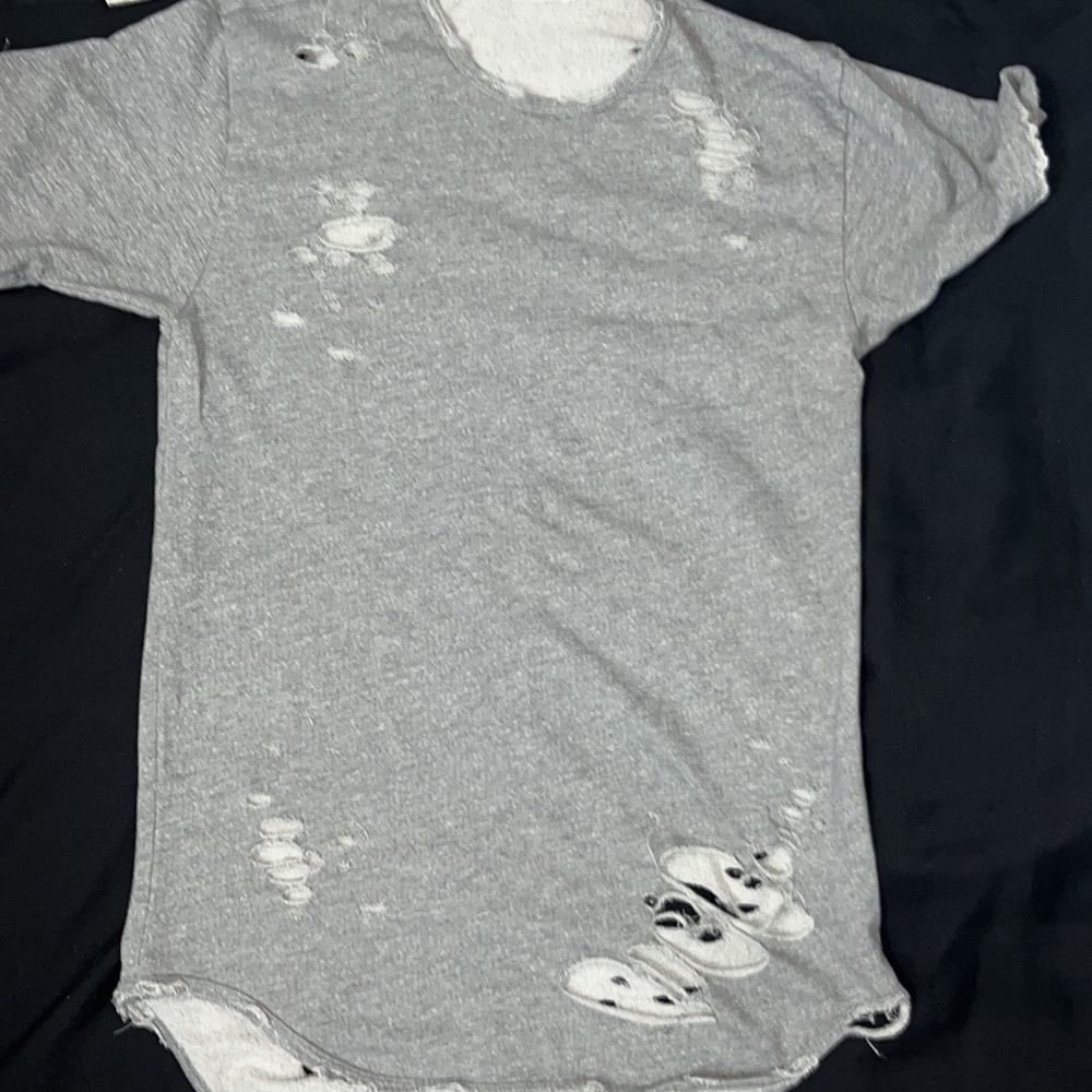 Mens Destroyed Gray Cotton Shirt Large